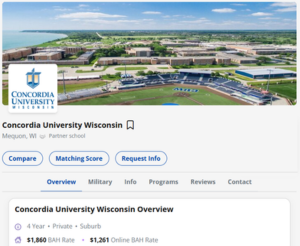 Screenshot of Concordia's CollegeRecon Profile
